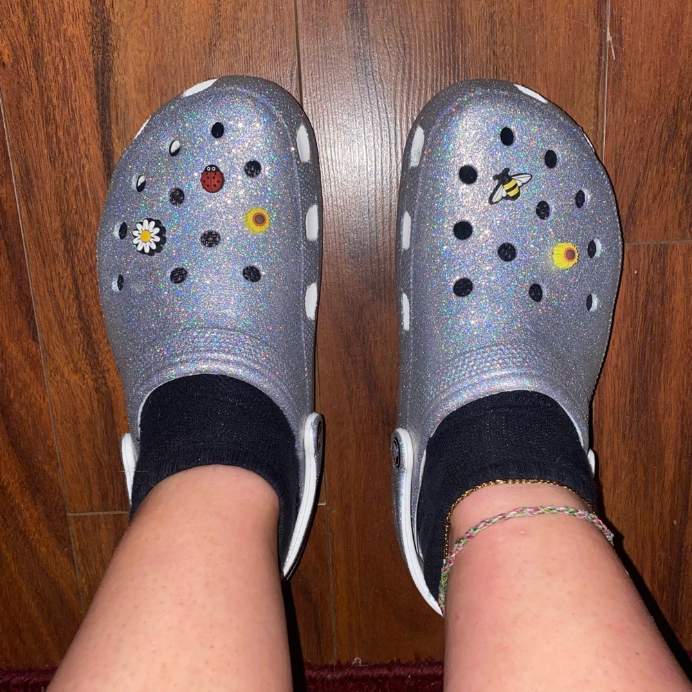 Silver Gliter Crocs